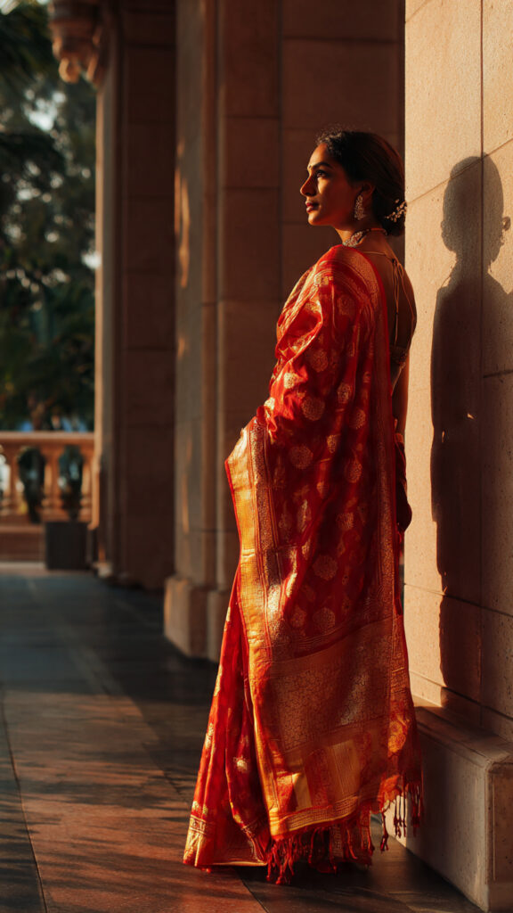 wide angle shot of the saree with traditional art (2)